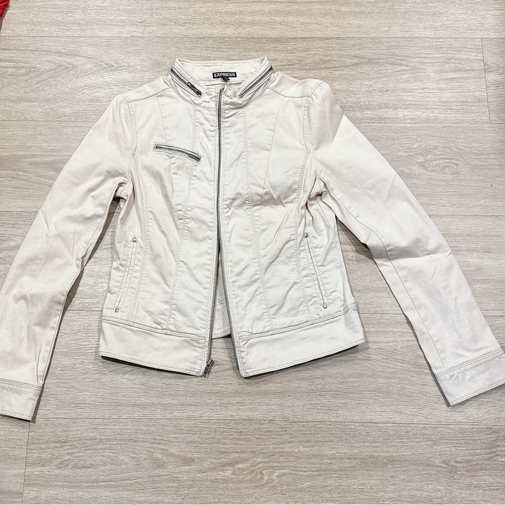 Express White Leather Jacket Fitted Quilted
